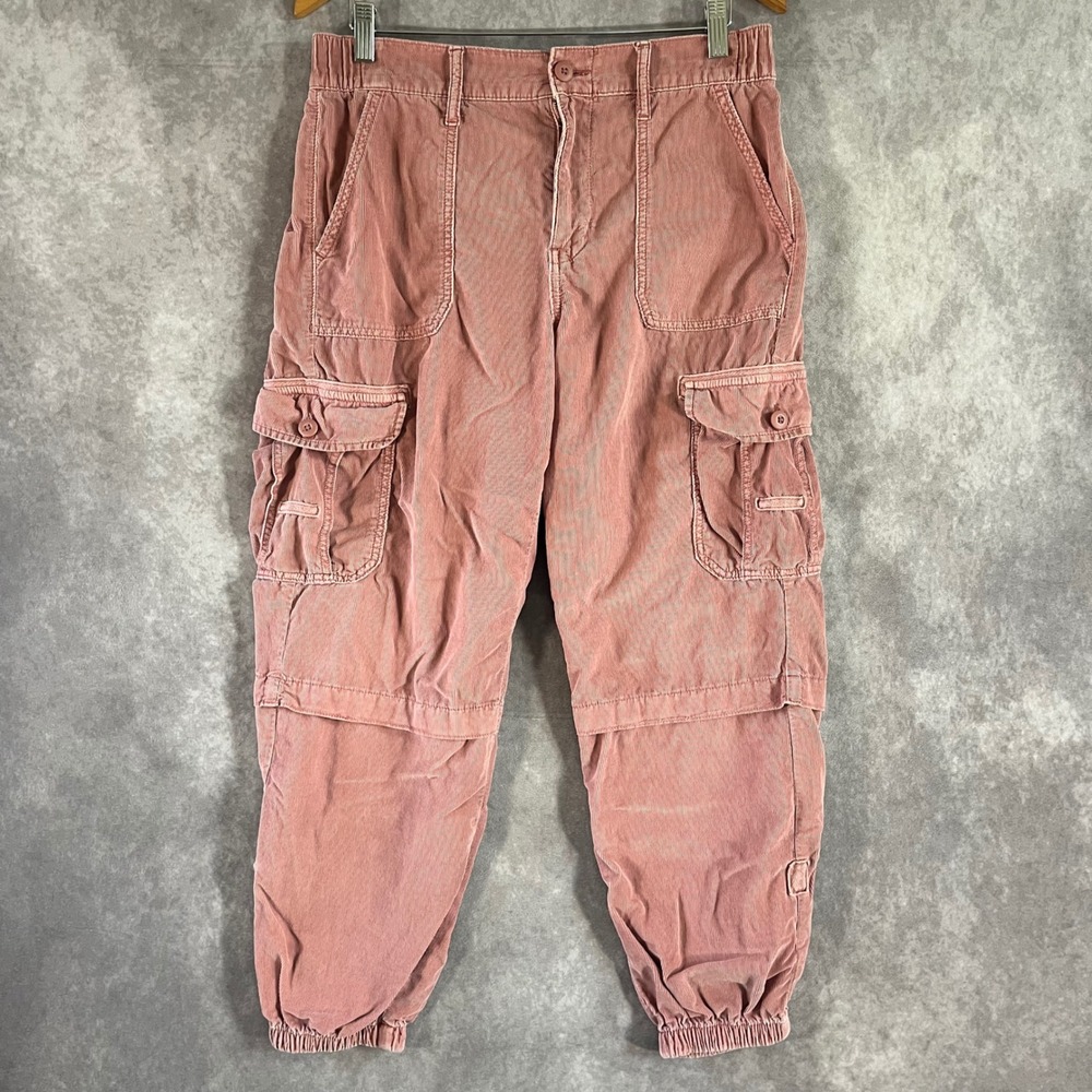 American Eagle Baggy Jogger Women 10 Pink Corduroy Cargo Utility Pants Boho